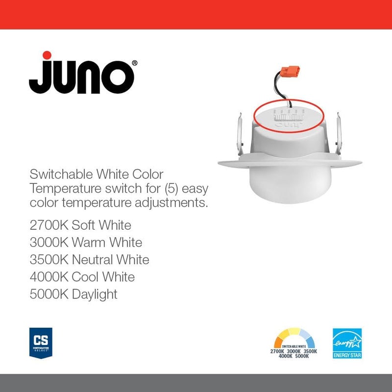 Juno 4 Inch Adjustable LED Recessed Lighting, RetroBasics Series Adjustable Gimbal LED Downlight Trim Kit, 4" Ceiling Light with 5-in-1 Switchable White Color, 700 Lumens, Matte White - Image 3